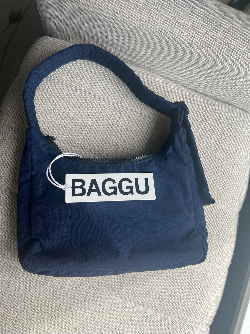 BAGGU Navy Shoulder Bag with Logo Patch